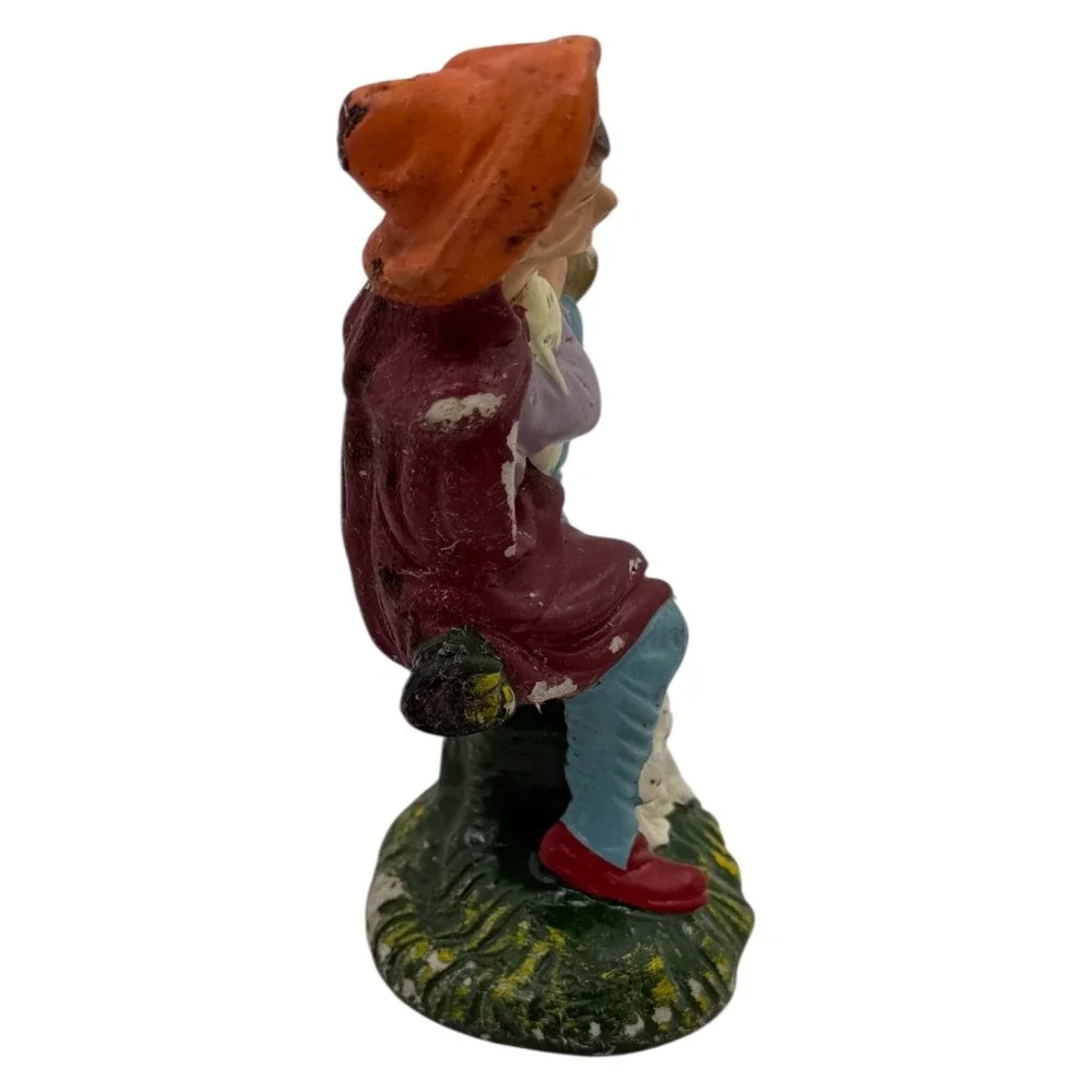 Vintage Nativity Shepherd Figurine‎ Playing Horn with Sheep Hand-Painted